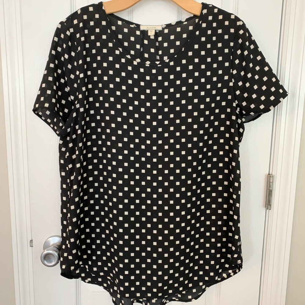 Pleione Womens Black/White Squares Blouse